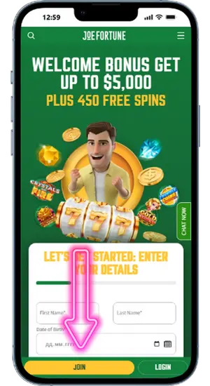 Joe Fortune Casino Sign In Button Location