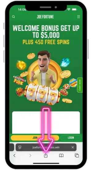 Joe Fortune App Install Button Mobile Screen